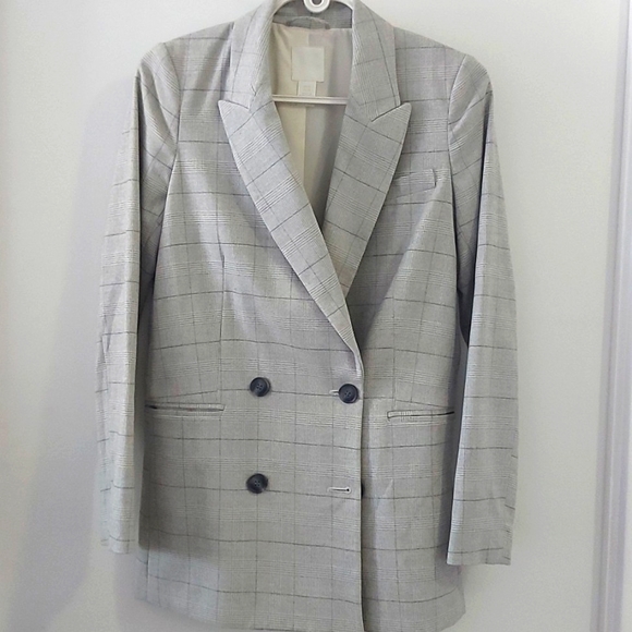 Woman's double breasted Gray window pane blazer - Picture 1 of 4